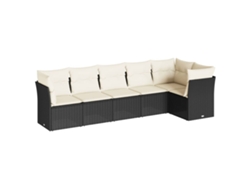 Conjunto de sofá de jardín de 6 piezas con cojines de mimbre, negro, EXCLUSIVO DE LA CASA (6 piezas)