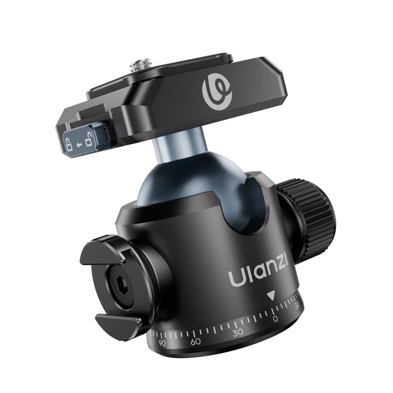 Rótula T100 para trípode con placa de liberación rápida (UKA), rotación de 360°, conexión de aleación para DSLR
