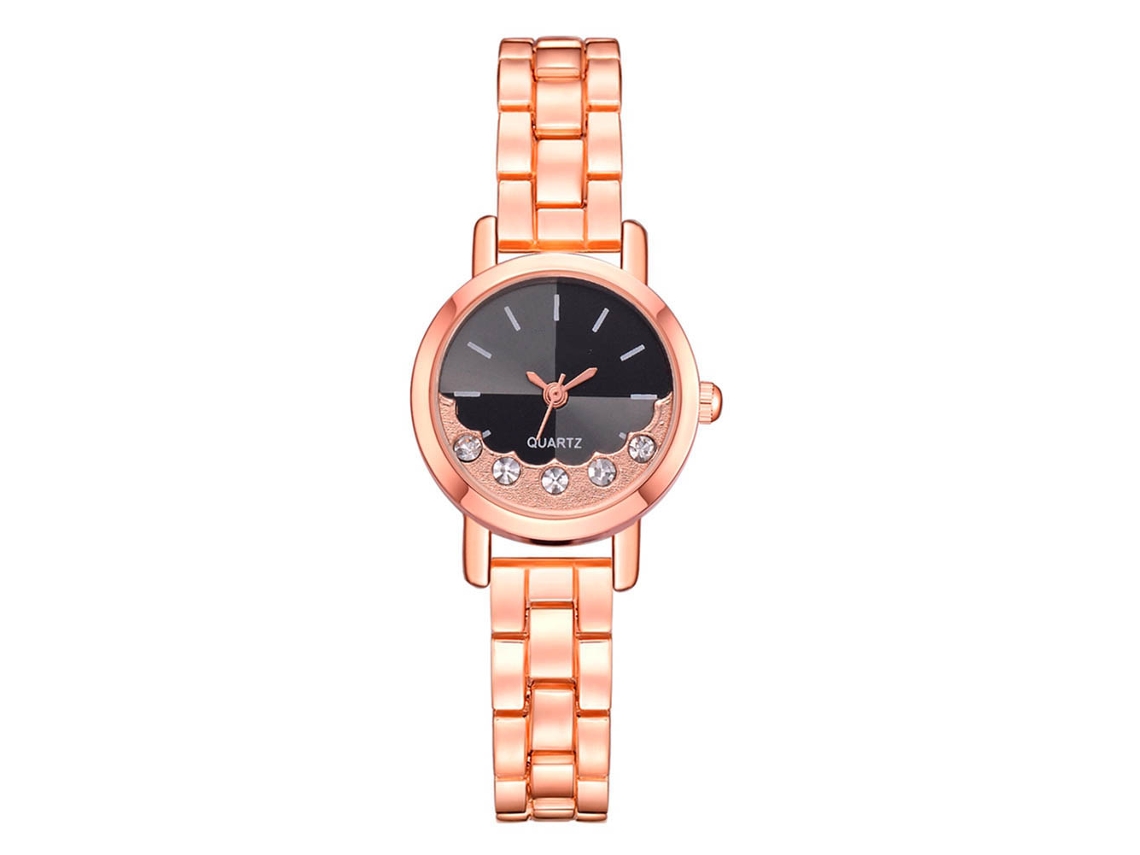 Reloj De Pulsera Informal Para Mujer Lvpai Con Brazalete De Acero Y Cristales De Diamantes De Imitación Negros En Oro Rosa.