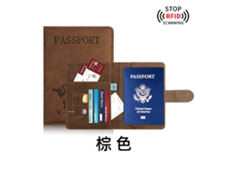 Portapasaportes con compartimento para tarjetas y billetes, protección RFID, en piel. Marrón Hexinyigjly