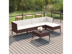 Pcs Conjunto Lounge Jardim C/ Almofadões Vime Pe Castanho Dkd Home Decor
