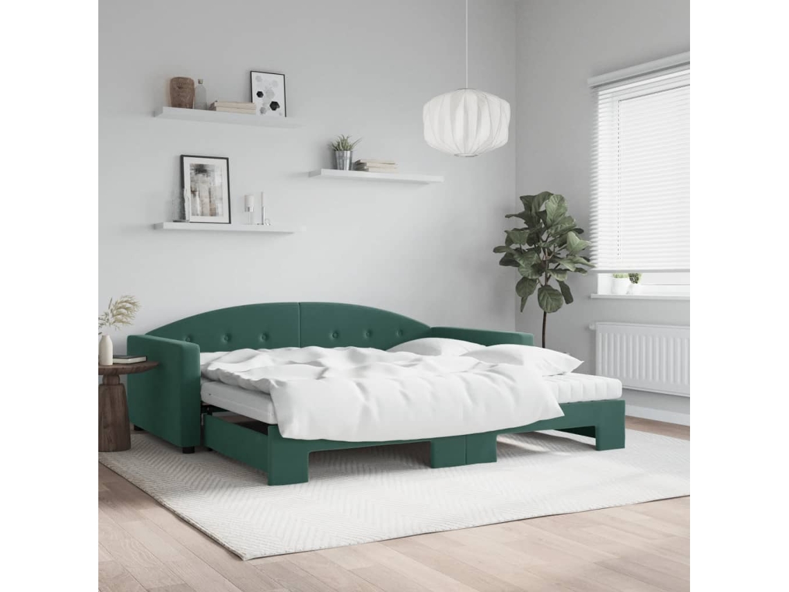 Sofá Cama Nido Con Colchón Terciopelo Verde Oscuro 100x200 Cm