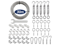 Kit con 59 Piezas de Cable de Acero Inoxidable 304 de 30 Metros con Ojales, Tensor para Cuerdas, Estacas para Plantas Trepadoras, Tendederos y Luces