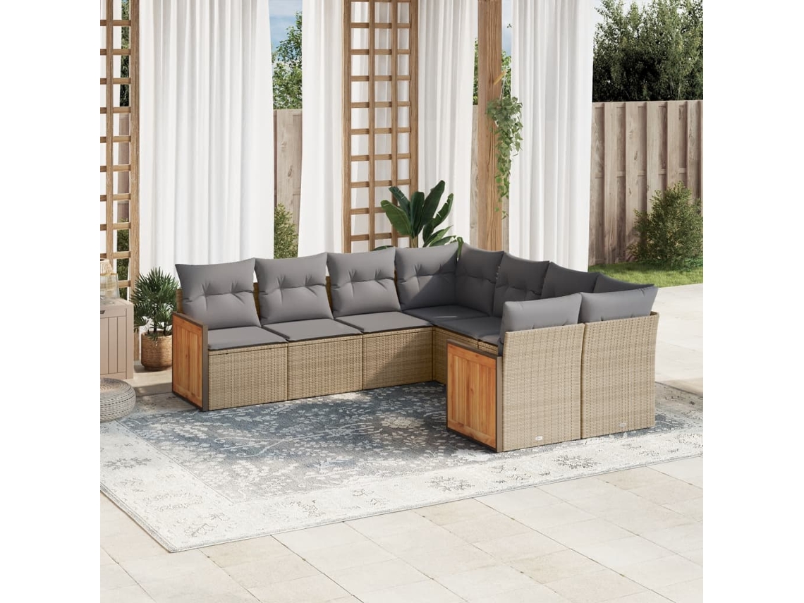 Conjunto de 8 sofás de jardín con cojines de mimbre beige Dkd Home Decor