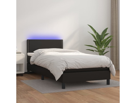 MAISON EXCLUSIVE Cama con somier y colchón LED 90 x 200 cm, piel sintética negra