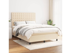 Cama Box Spring Con Colchón Tela Color Crema 140x200 Cm