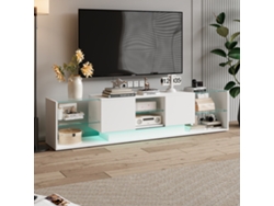 Mueble de TV con iluminación LED y estantes de cristal blanco ROSAHQNDA (200x30x45 cm)