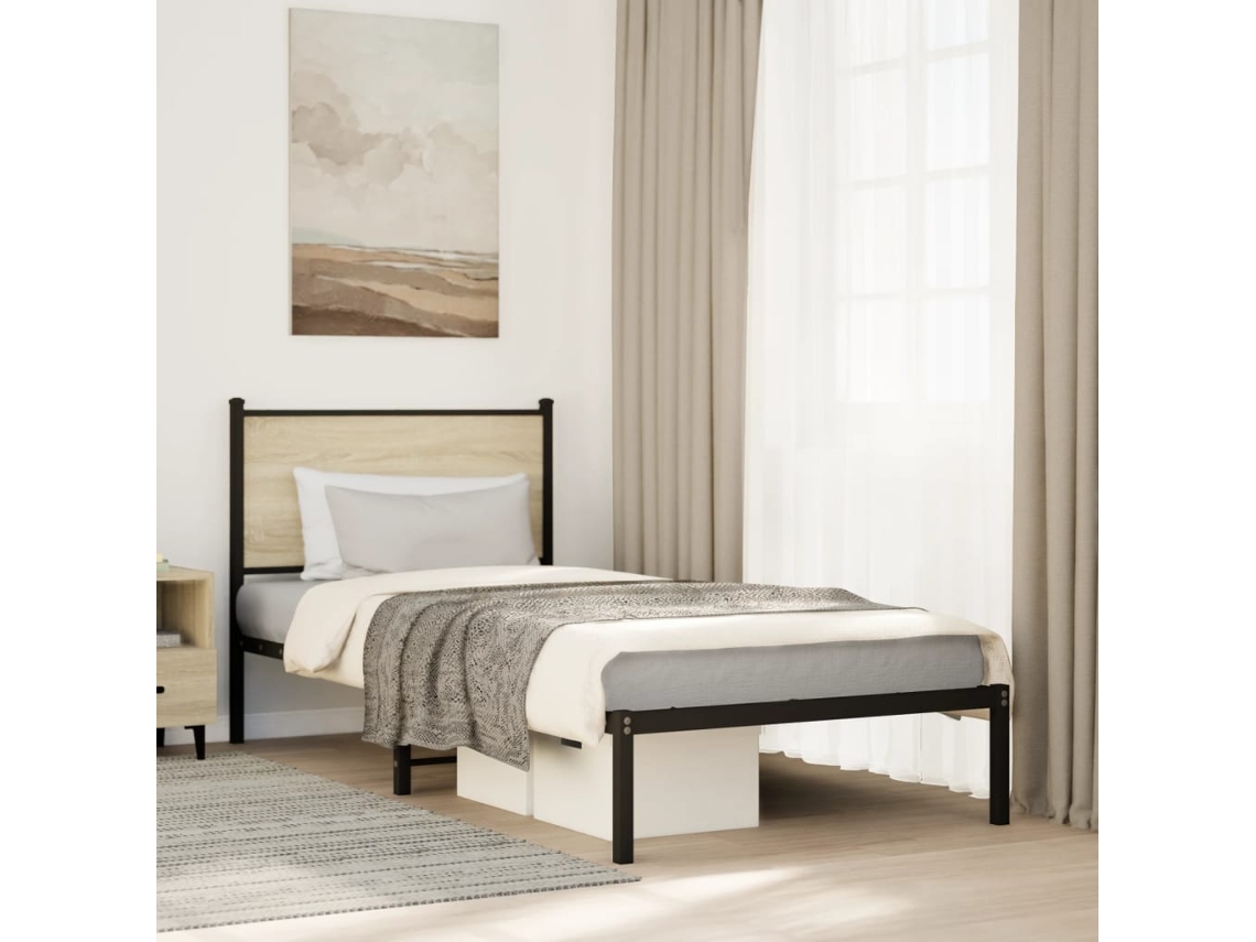 Estructura De Cama Sin Colchón Metal Roble Sonoma 80x200 Cm