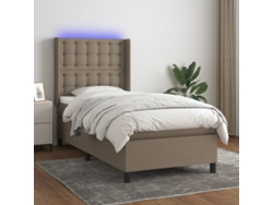 Cama Box Spring Colchón Y Luces Led Gris Taupe 80x200 Cm