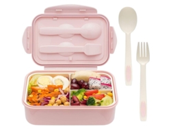 Fiambrera Con Cuchara Y Tenedor, Tamaño Perfecto Para Llevar De Comida, Segura Y Libre De Bpa, Color Rosa.