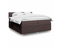 Cama Box Spring Con Colchón Tela Marrón Oscuro 200x200 Cm