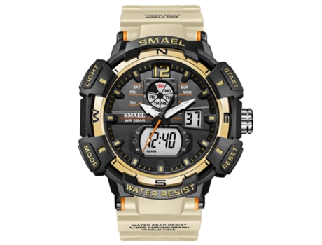 Smartwatch Smael Fashion para hombre, 50M, resistente al agua, puntero luminoso, pulsera digital de cuarzo multifuncional, color caqui
