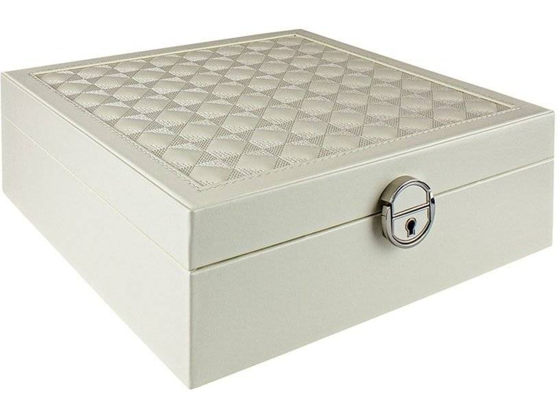 Joyero ESTORE con Compartimiento para Viaje (Blanco - Cuero Sintético - 25 x 25 x 8.5 cm)
