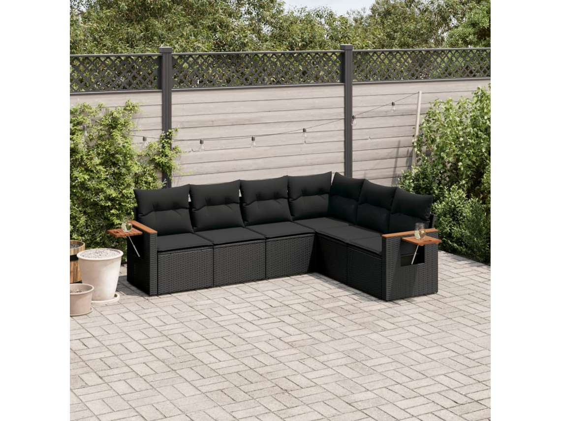 Conjunto de sofás de jardín de 6 piezas DKD Home Decor con cojines de mimbre negros