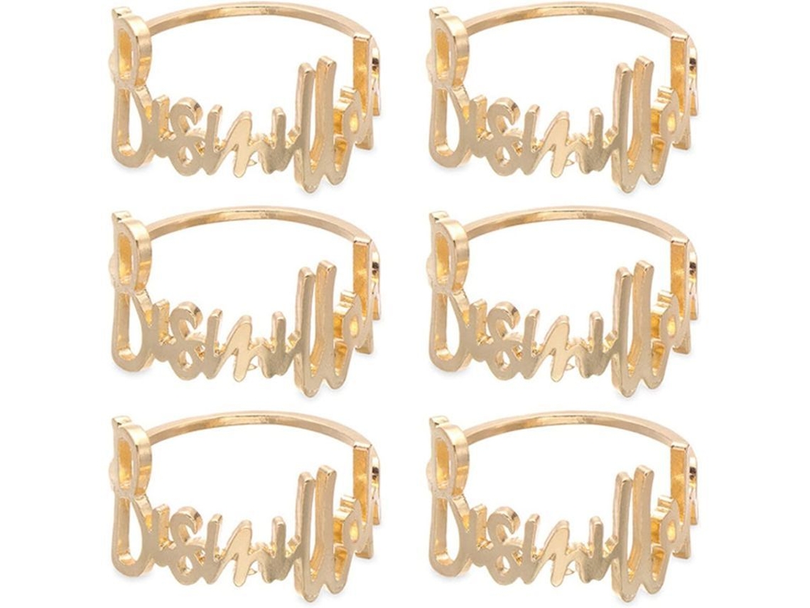 2026-juego 6 Anillos Servilleta Metal Letra Bismillah Dorado Decoración Mesa Islam Ramadán Eid