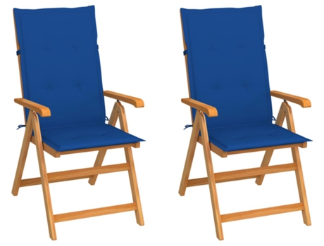 Conjunto 2 Silla de exterior VIDAXL Azul Teca (57x71.5x109 cm)