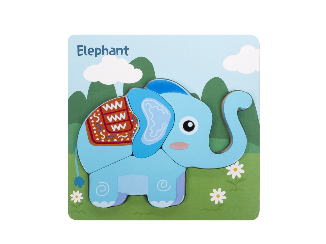 Rompecabezas de madera infantil de 4 piezas. Diseño de elefante. Presa.