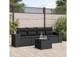 Conjunto de sofá de jardín de 5 piezas con cojines de mimbre sintético negro, Dkd Home Decor
