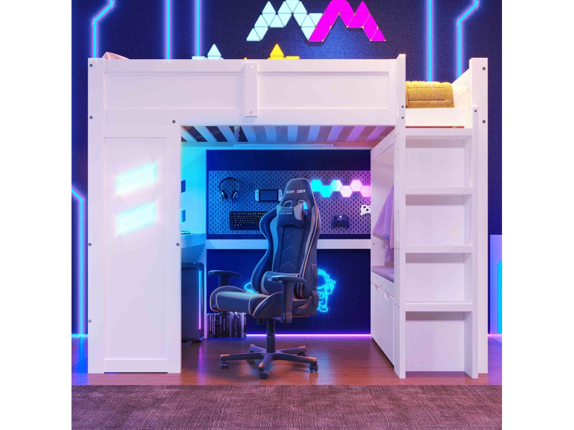 Cama Gaming Alta De 90x200 Con Led, Usb Y Escritorio.