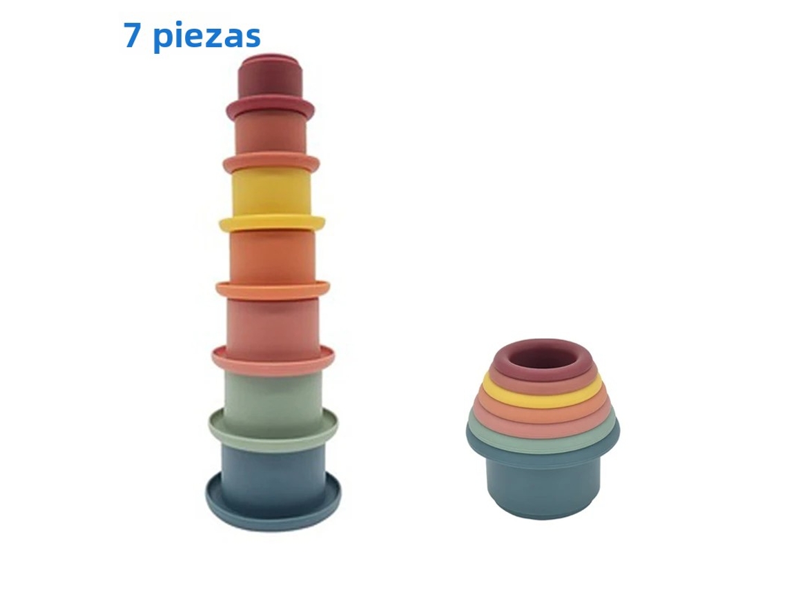 (7 piezas) Vasos y bloques de silicona apilables para bebés, juguete con forma de reloj de arena sin BPA, torre apilable para educación