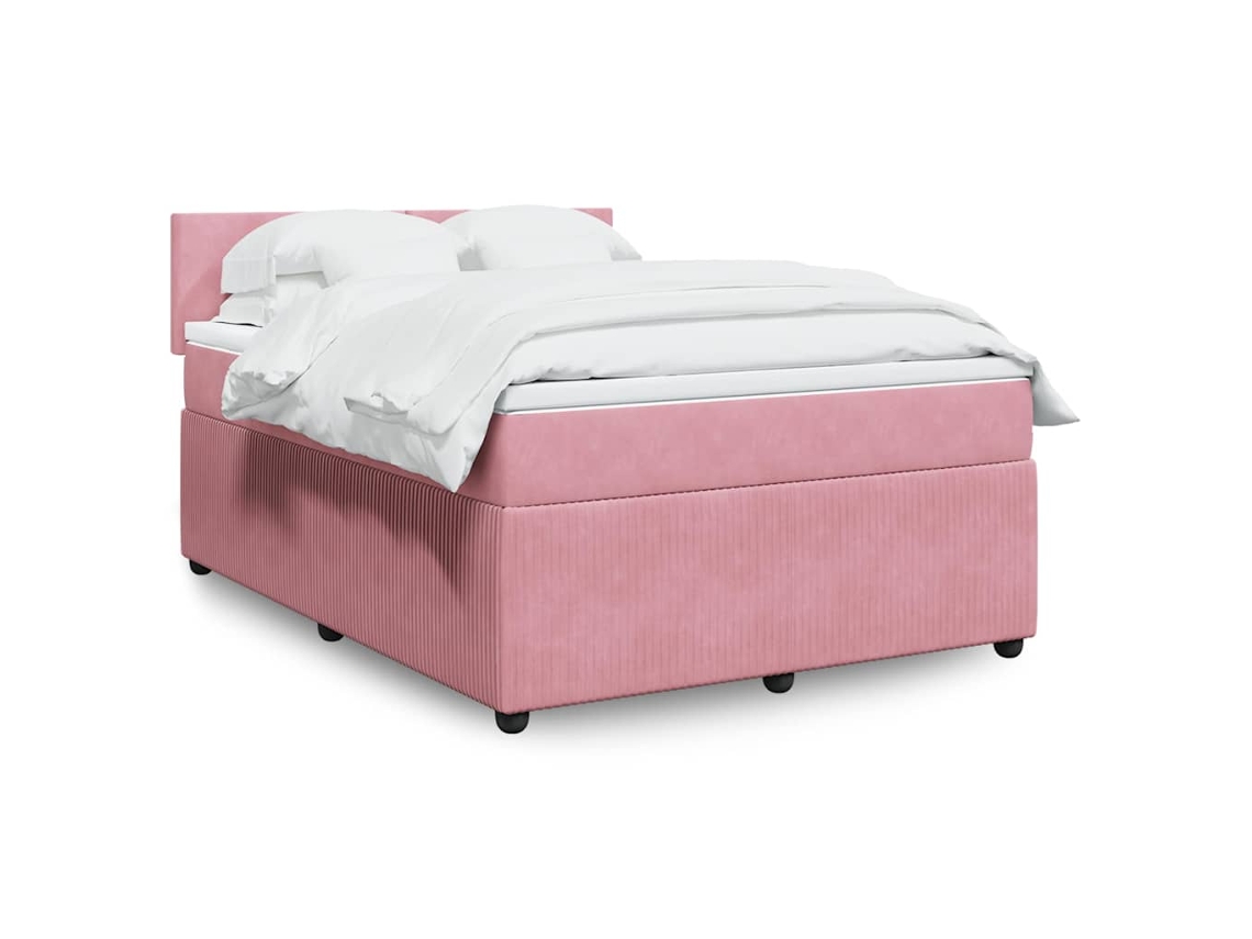 Cama Box Spring Con Colchón Terciopelo Rosa 160x200 Cm