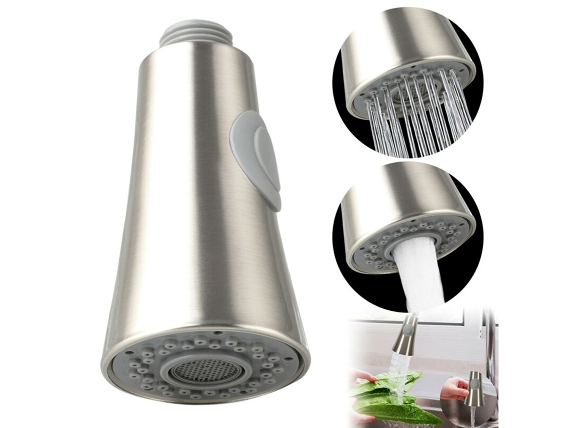 Manija De Fregadero De Cocina Extraíble Con Dos Funciones: Flujo Normal Y Rociador, Plata Cepillada, Abs.