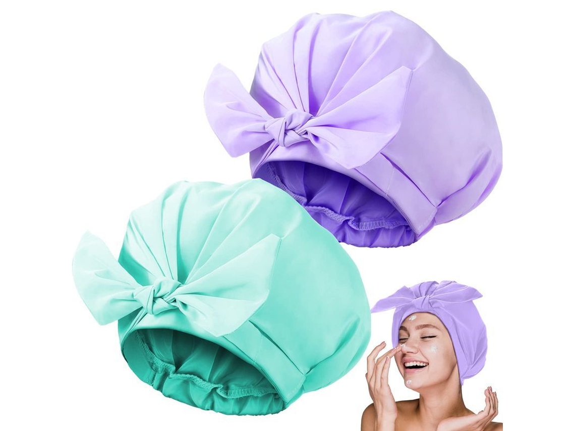 Dan26-gorros De Ducha Ajustables Con Lazo Reutilizables Impermeables En Cian Y Morado
