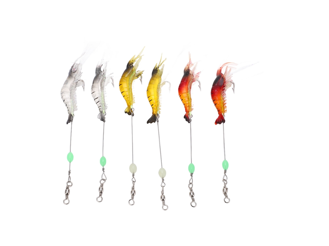 Danu26-6pcs Cebo Artificial De Camarón Luminoso De Silicona Suave Con Anclaje Y Perla Giratoria