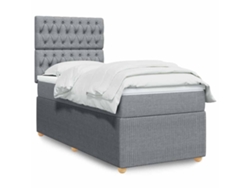 Cama Box Spring Con Colchón Tela Gris Claro 100x200 Cm