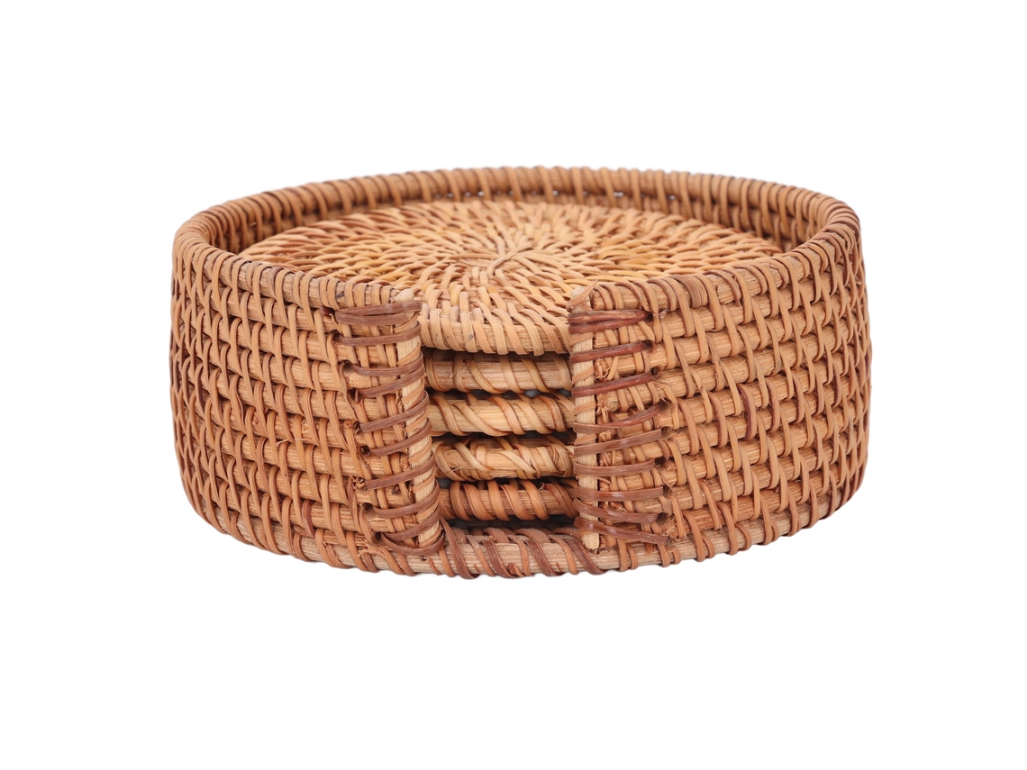 5 Posavasos De Mimbre Hechos A Mano De 10 Cm, Multifuncionales Y Aislantes Para Mesa, Sala De Estar Y Cocina.