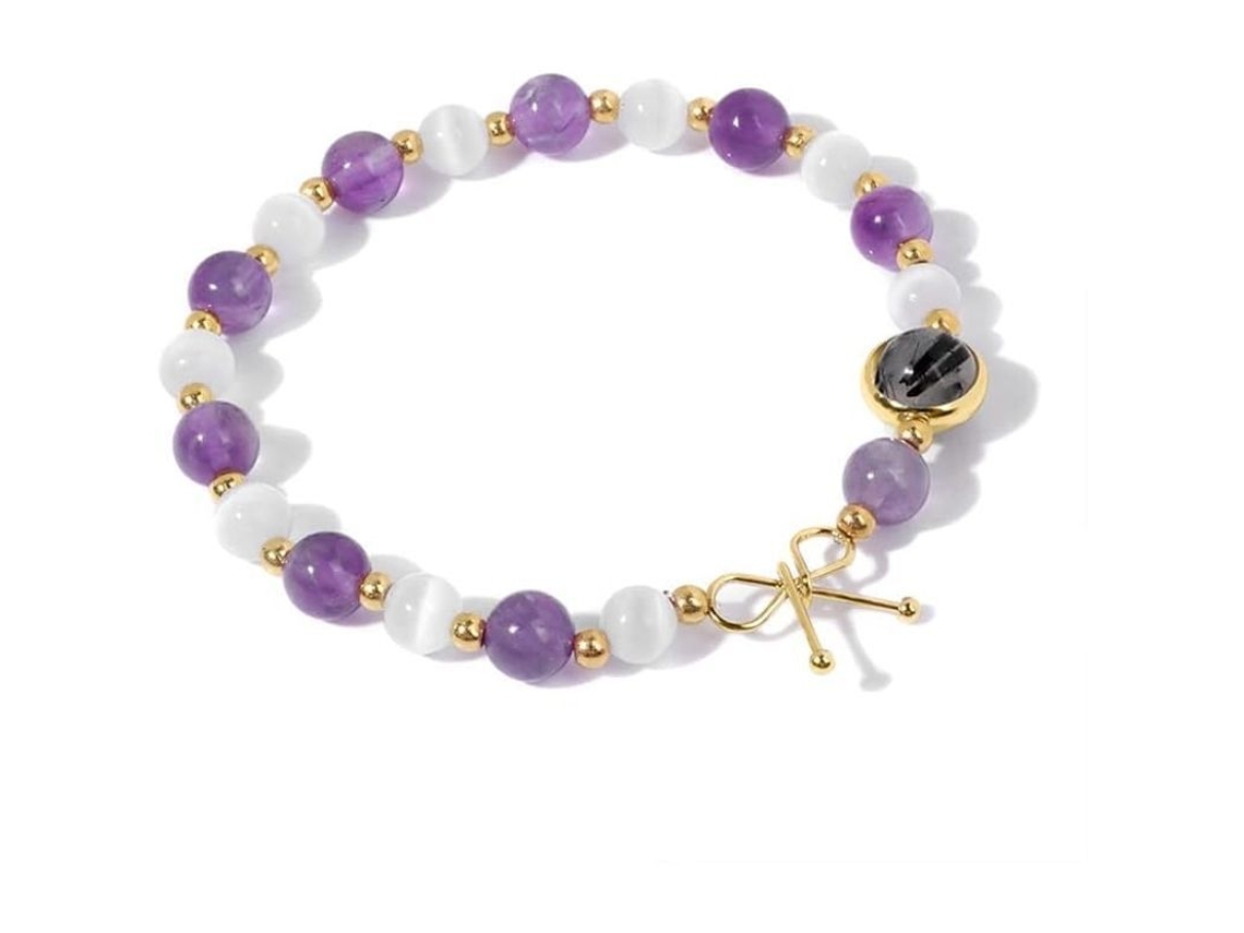 Pulsera De Piedra Lunar Y Amatista | Purificación Corporal Con Cristales | Piedras Del Chakra Femenino (ópalo + Amatista)