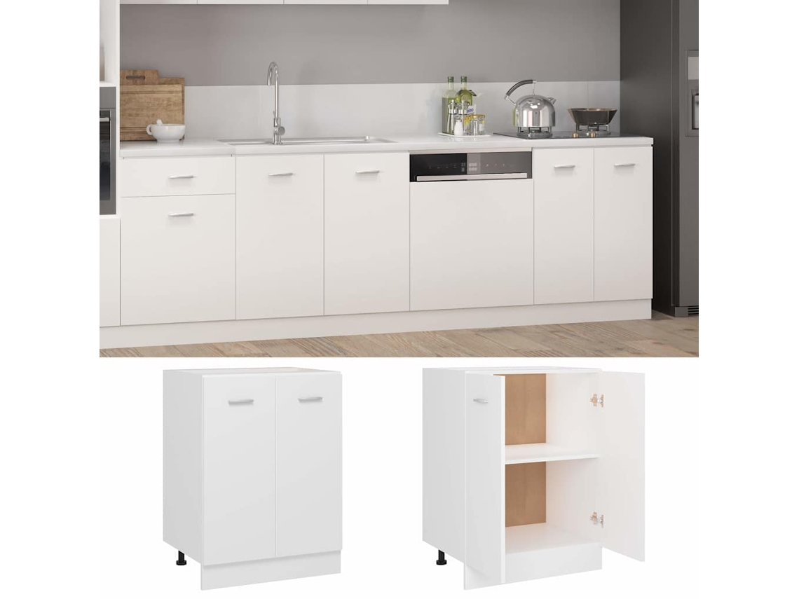 Mueble De Cocina | Armario Bajo "lyon" Blanco 60x46x81,5 Cm Madera De Ingeniería