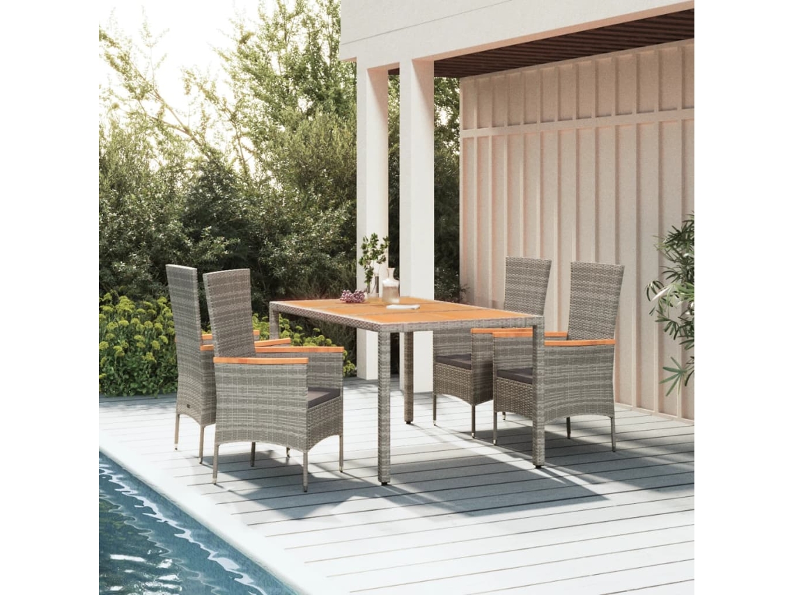 Conjunto de comedor de jardín DKD Home Decor de 5 piezas con cojines, ratán gris