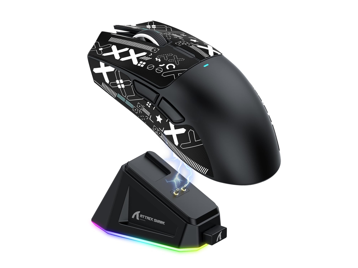 Ratón Gaming Attack Shark X11 Negro, Inalámbrico con Base Magnética, RGB, Sensor PAW3311, 22000 DPI, 3 Modos (Cable/2.4G/Bluetooth)