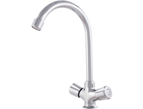 Grifo Lavabo Aleación Zinc, Cromado, Agua Caliente-Fría, Latiguillos, Caño Alto, Bimando [QLI-FA938] GREENICE