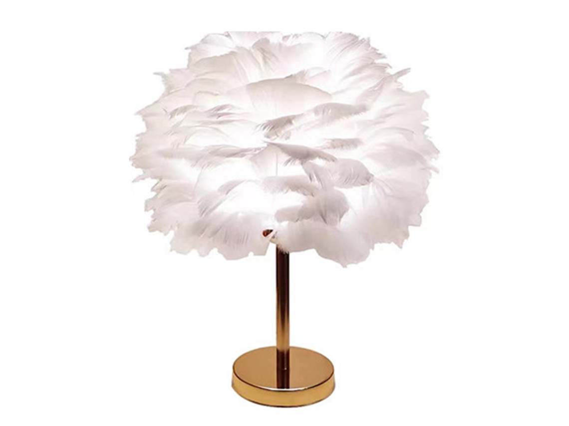 Rebe-lámpara De Mesa De Plumas Con Botón Led Luz Suave Decorativa Dorada Para Escritorio Cama Luz Nocturna