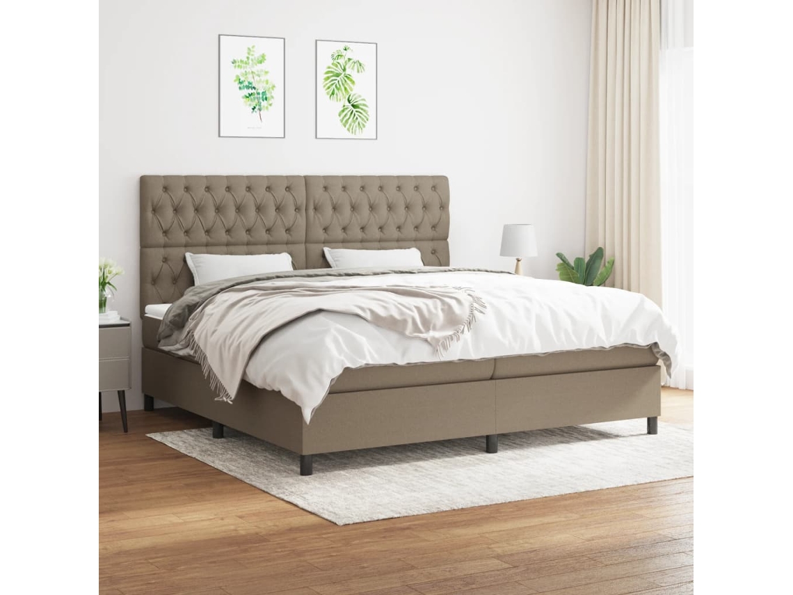 Cama Box Spring Con Colchón Tela Gris Taupe 200x200 Cm