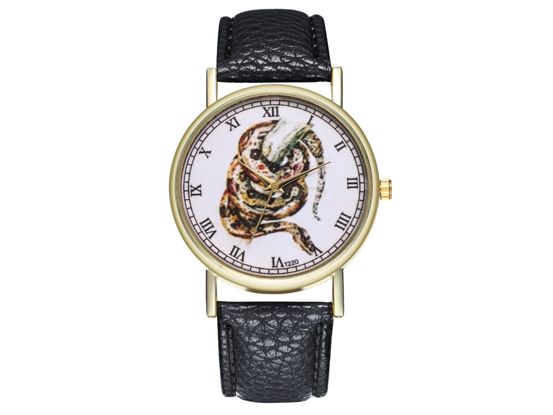 Reloj De Cuarzo Casual Unisex Con Correa De Cuero Pu Dial Redondo Negro