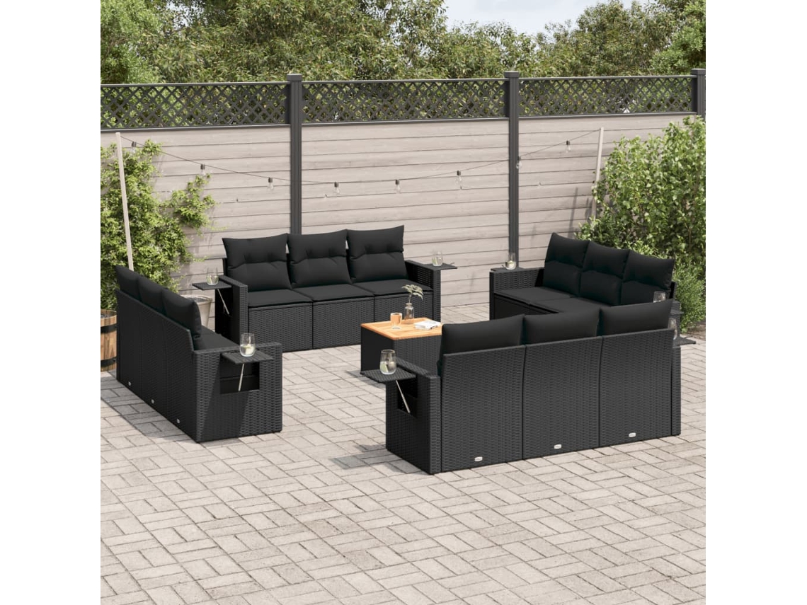 Conjunto de 13 sofás de jardín con cojines de mimbre sintético negro, Dkd Home Decor