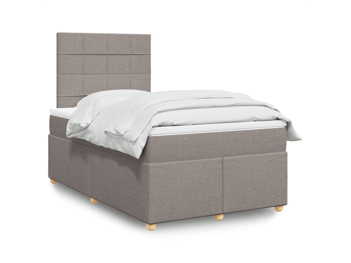 Cama Box Spring Con Colchón Tela Gris Taupe 120x200 Cm