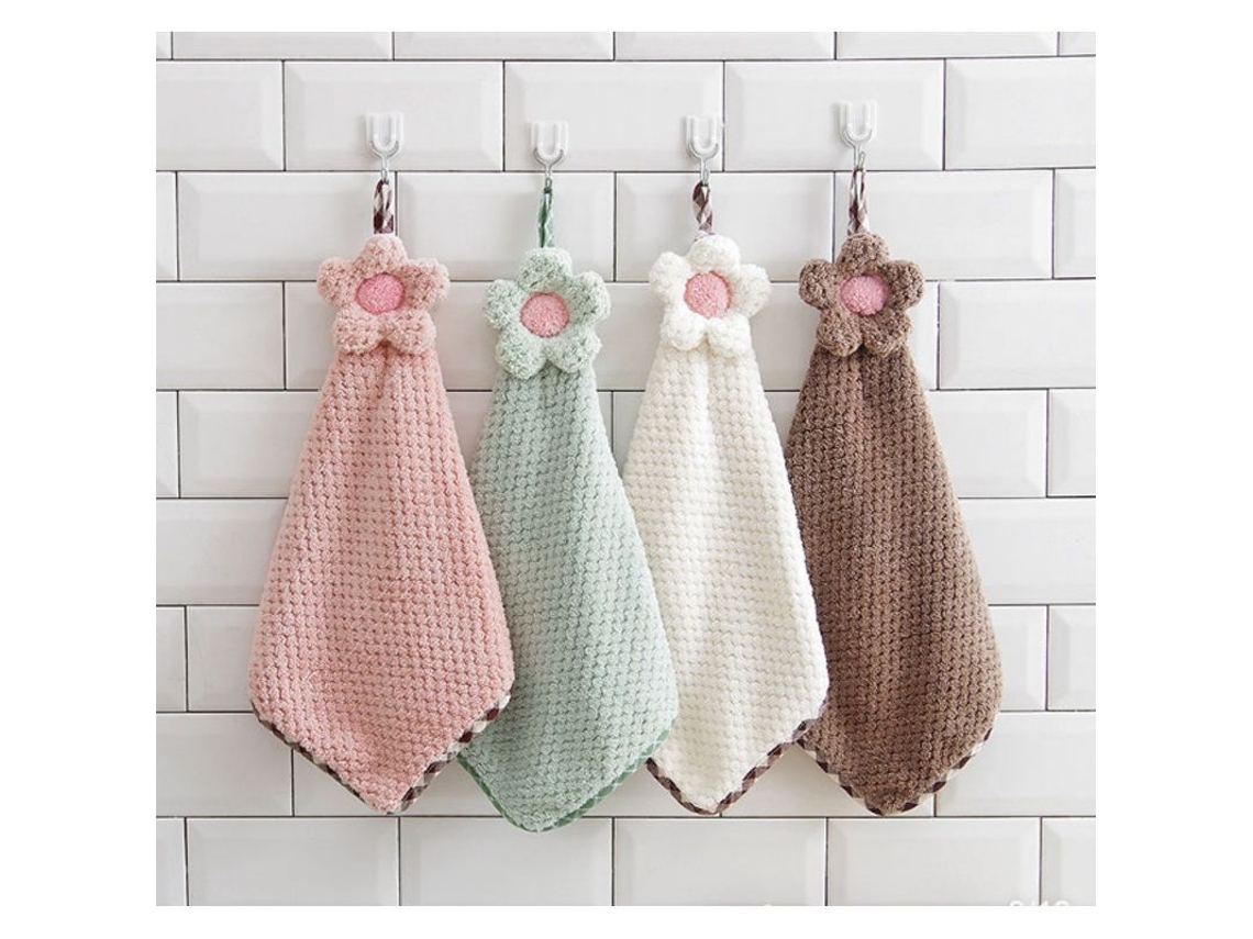 4 Toallas De Mano Colgantes De Microfibra Tipo Chenilla Para Cocina Y Baño (crema, Rosa Y Verde)