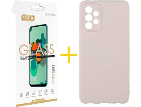 Kit Funda + Protector de Pantalla Samsung Galaxy A72 5G ACCETEL Silicona Líquida (Rosa Claro)