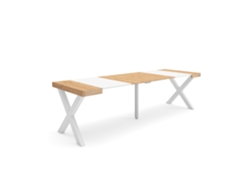 Mesa Consola extensible 260 Para 12 comensales Patas madera maciza Roble y blanco
