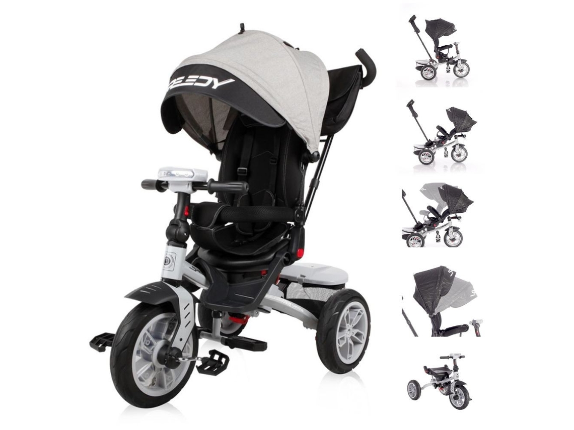 Triciclo Evolutivo Speedy Air Con Ruedas De Goma, Asiento Giratorio 360º Y Capota De Lorelli - Grey/black