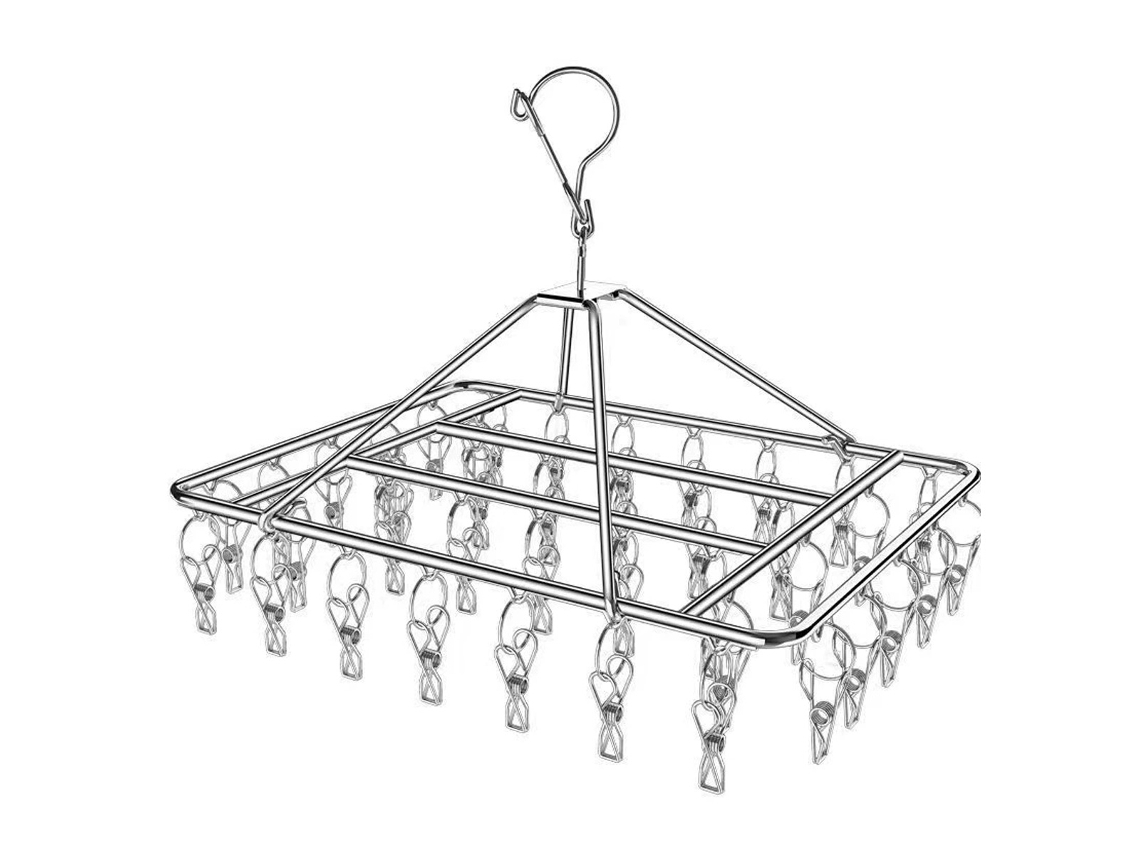 Tendedero de calcetines de acero inoxidable con 50 pinzas, percha giratoria con gancho resistente al viento para calcetines, ropa interior y sujetadores Truyuety