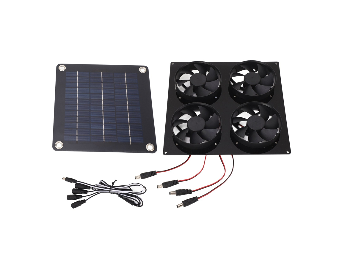 Kit de ventilador solar Veloriskku con 4 puertos, ventilación más fresca para refugios de animales al aire libre, IPX7 5-12V