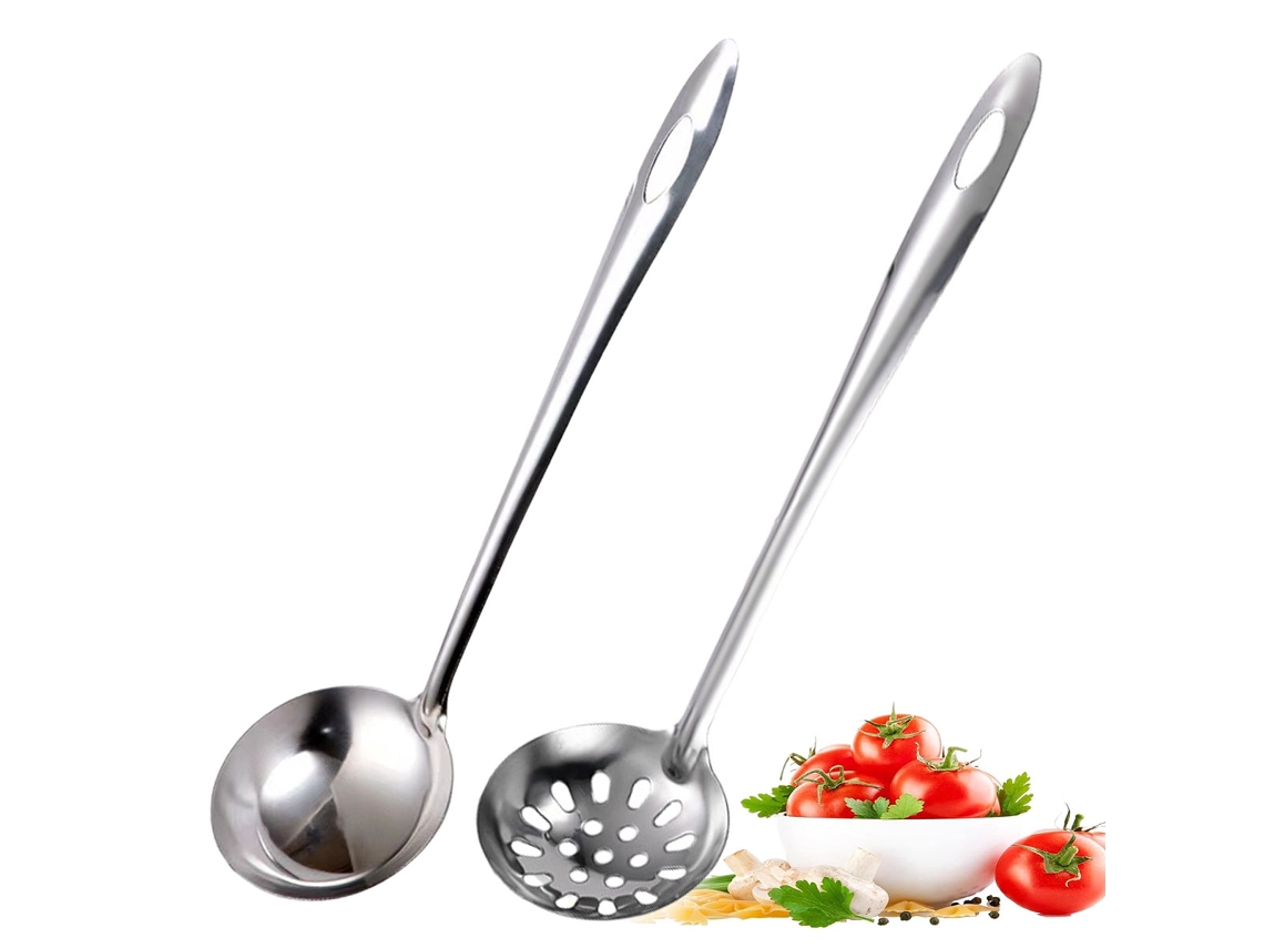 MEOIRUERY Juego de Cubiertos de Acero Inoxidable 2 Piezas, Cuchara Perforada y Cucharón para Sopa