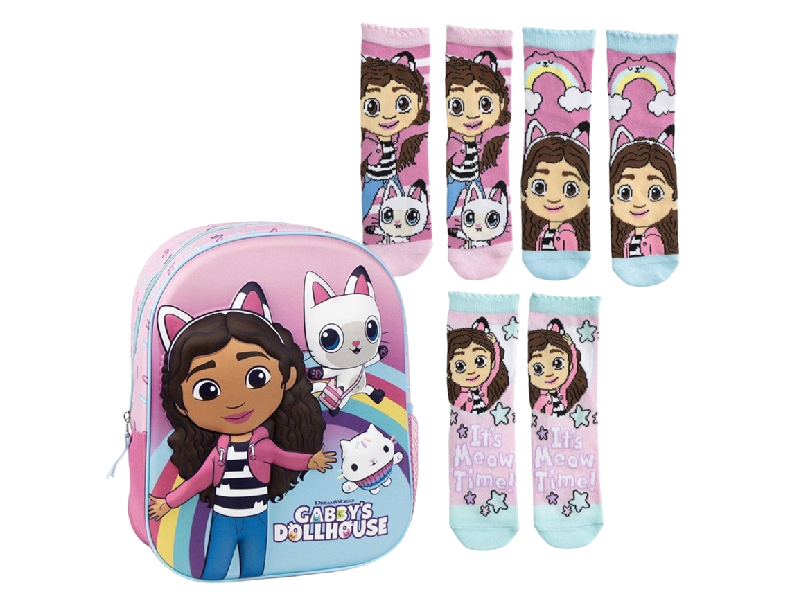 Mochila Infantil De Gabby´s Dollhouse Rosa Pack 3 Calcetines Talla 27-30