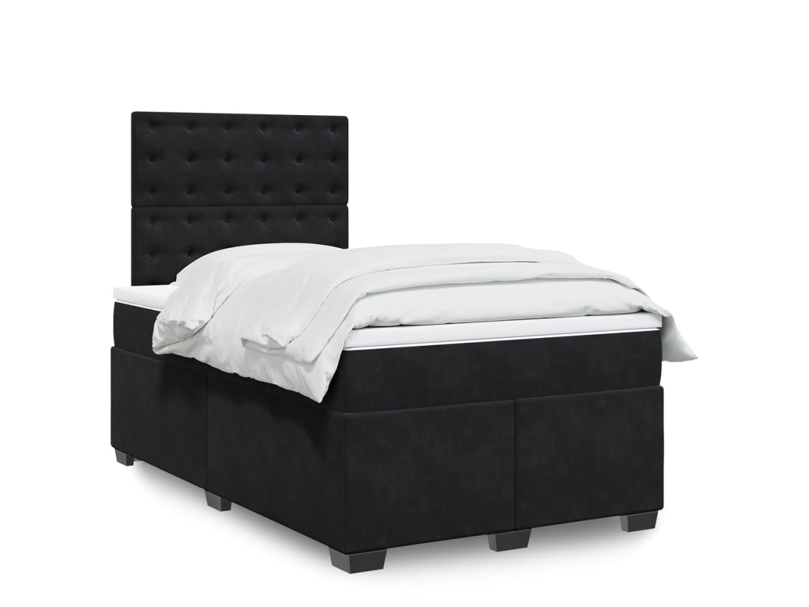 Cama Box Spring Con Colchón Terciopelo Negro 120x200 Cm
