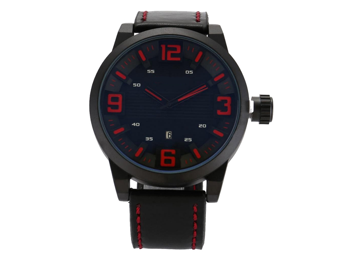 Reloj De Cuero Para Hombres Con Dial De Dígitos Grandes Y Fecha, Reloj De Cuarzo